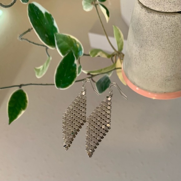 Silver diamond-shaped chandelier earrings 🪩✨ - Picture 2 of 3